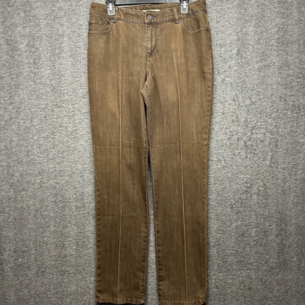 Chico's Platinum‎ Women's Brown Denim Pants Comfort Stretch Career Casual